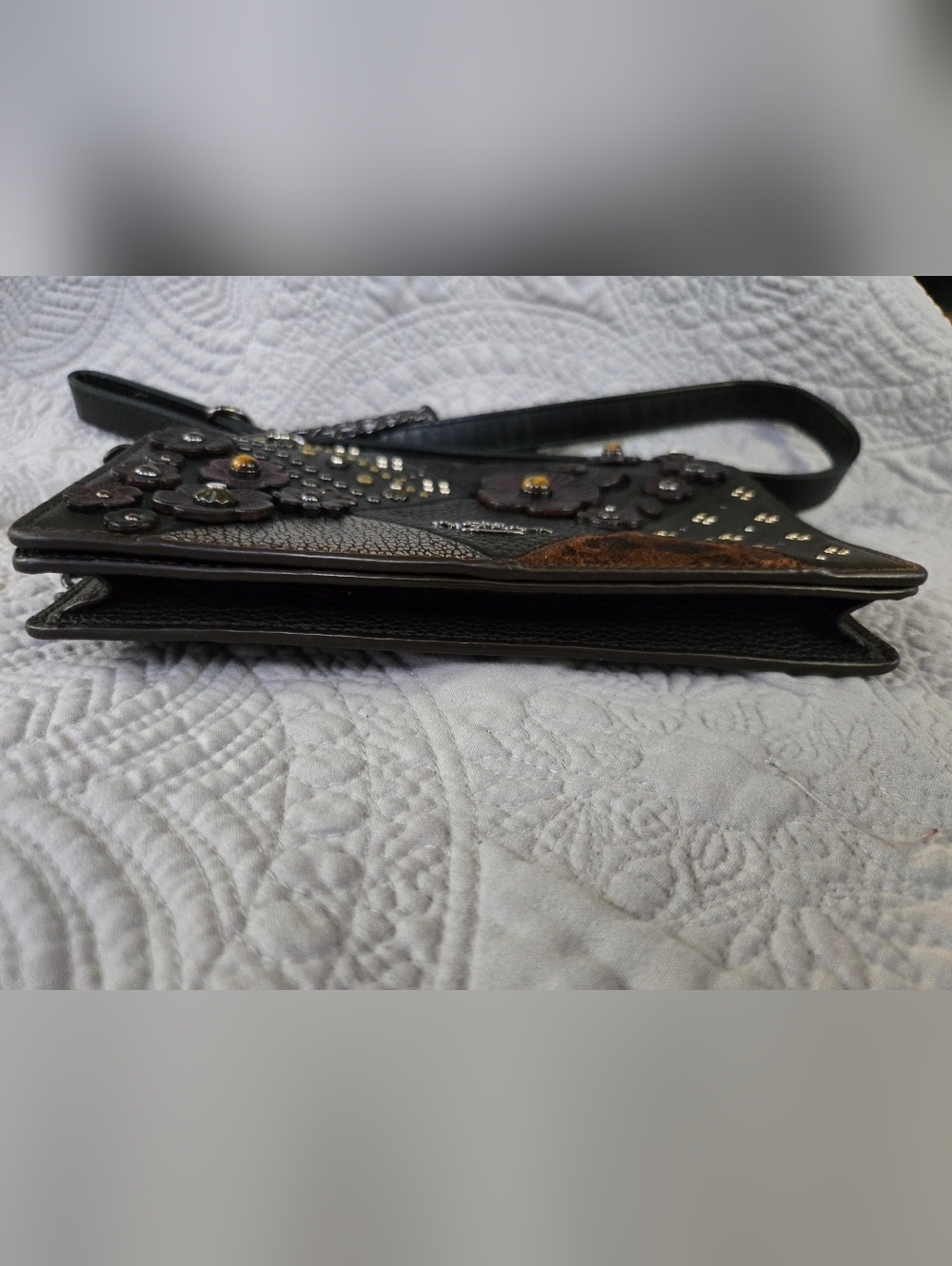 Coach Black Floral Patchwork Crossbody with Metallic Accents - Picture 3 of 6